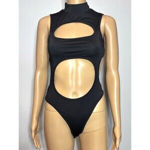 Women's Hollow Out Women Bodysuit Summer Streetwear Black Size L whimsigoth